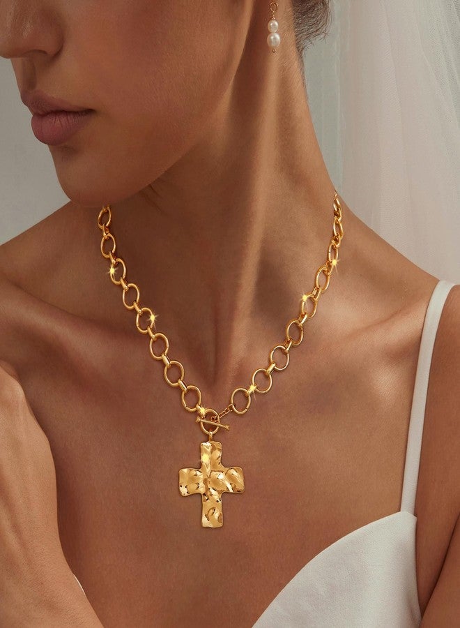 Carffordo Cross Necklace for Women - 14K Gold Plated Cross Pendant Necklaces Dainty Toggle Clasp Choker Chunky Charm Jewelry Christmas Gift - Image 3
